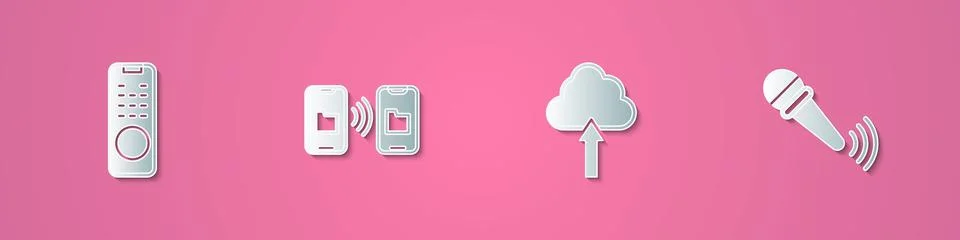 Set paper cut Remote control, Data transfer and storage, Cloud upload and 스톡 일러스트