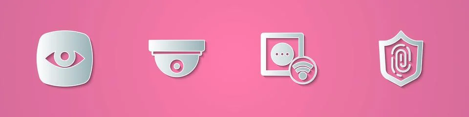Set paper cut Security camera, Motion sensor, Smart electrical outlet and Stock Illustration