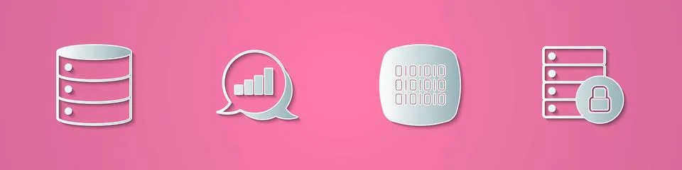 Set paper cut Server, Pie chart infographic, Binary code and security with Stock Illustration