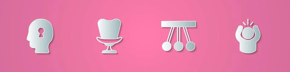 Set paper cut Solution to the problem, Armchair, Pendulum and Anger icon. P.. Stock Illustration
