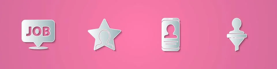 Set paper cut Speech bubble with job, Head hunting, Mobile resume and  icon.  Ilustración de archivo