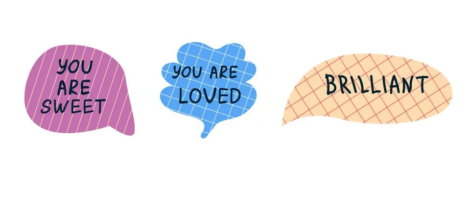 Set of paper cut speech bubble talks with compliments. Hand written phrases Stock Illustration