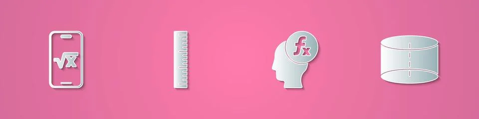 Set paper cut Square root of x glyph, Ruler, Function mathematical symbol and Stock Illustration