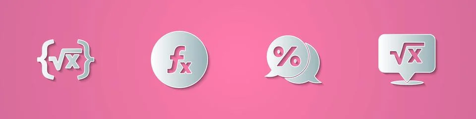 Set paper cut Square root of x glyph, Function mathematical symbol, Discount Stock Illustration