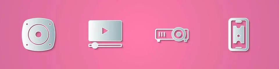 Set paper cut Stereo speaker, Online play video, Movie, film, media project.. Stock Illustration