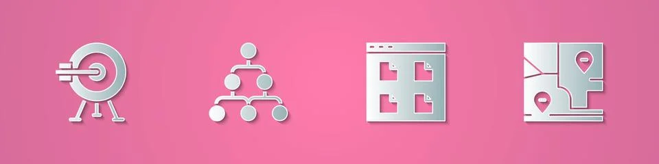 Set paper cut Target with arrow, Hierarchy organogram chart, Browser files and イラスト素材
