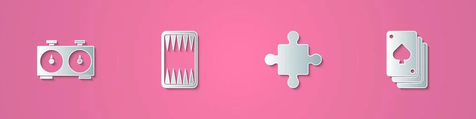 Set paper cut Time chess clock, Backgammon board, Puzzle pieces toy and Playing Stock Illustration