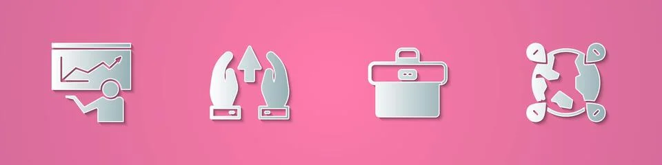 Set paper cut Training, presentation, Growth chart and progress, Briefcase and Stock Illustration