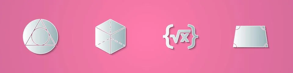 Set paper cut Triangle math, Geometric figure Cube, Square root of x glyph .. Stock Illustration