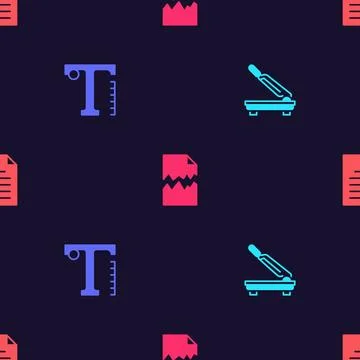 Set Paper cutter, Text, Torn document and File on seamless pattern. Vector Stock Illustration