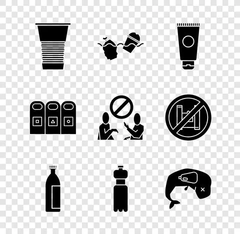 Set Paper glass, Problem pollution of the ocean, Cream cosmetic tube, Lotion Illustrazione stock