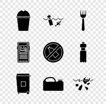 Set Paper glass water, Problem pollution of the ocean, Disposable plastic f.. Illustrazione stock