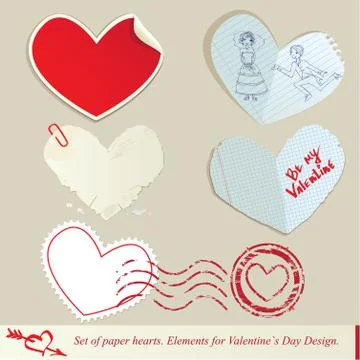Set of paper hearts. elements for valentine`s day design Stock Illustration