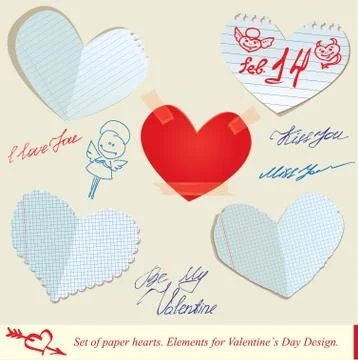 Set of paper hearts. elements for valentine`s day design Stock Illustration
