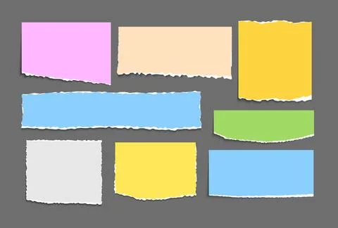 Set of paper note ripped strips isolated background. Paper page scraps with.. Stock Illustration
