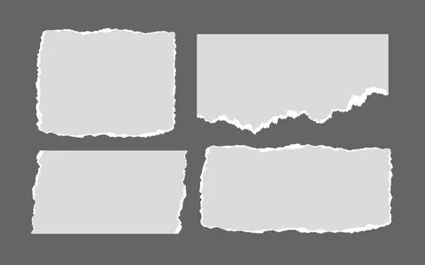 Set of paper note ripped strips on dark background. Paper page scraps with .. Stock Illustration