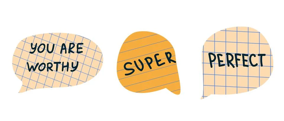 Set of paper of notebook speech bubble talks with compliments. Hand written Stock Illustration