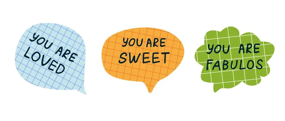 Set of paper of notebook speech bubble talks with compliments. Hand written Stock Illustration
