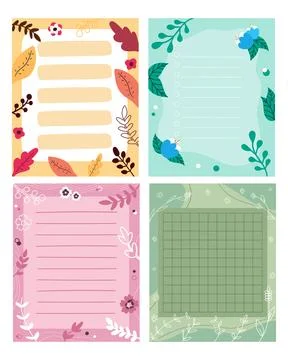 Set of paper notes decorated with leaves and flowers. Templates for memo Illustrazione stock