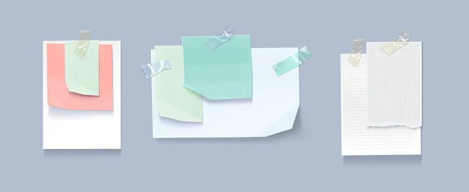 Set of paper notes isolated on background 库存插图