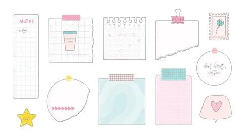 Set of paper notes, schedule, to-do list, planner, memories vector illustrations Stock Illustration