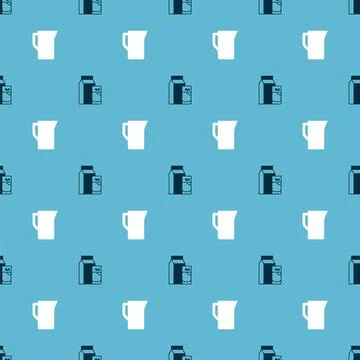 Set Paper package for kefir and Milk jug pitcher on seamless pattern. Vector 스톡 일러스트