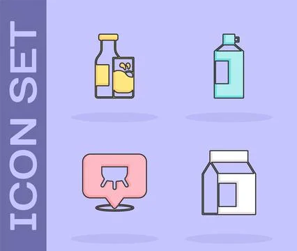 Set Paper package for milk, Bottle and glass, Udder and Whipped cream in bottle Stock Illustration