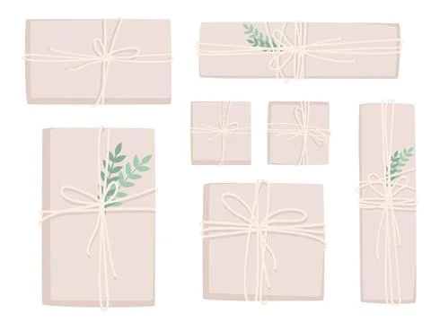 Set of paper packages for post delivery or gift present packages decoration Stock Illustration