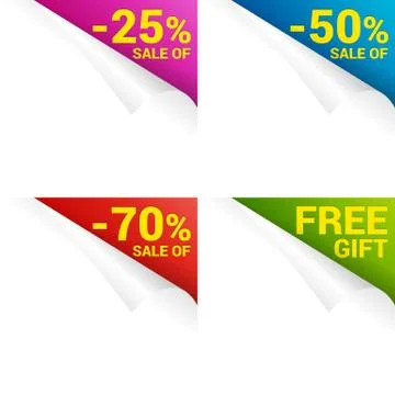 Set paper page curl corner price sale Stock-Illustration