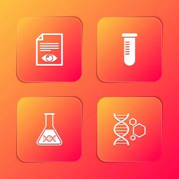 Set Paper page with eye, Test tube or flask, DNA research, search and Genetic Stock-Illustration