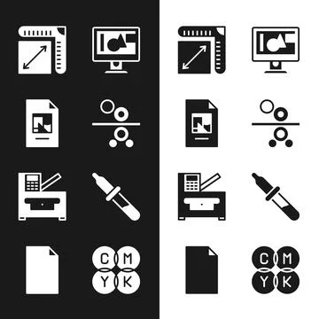 Set Paper roll of printing press, File document, size, Computer monitor screen 스톡 일러스트