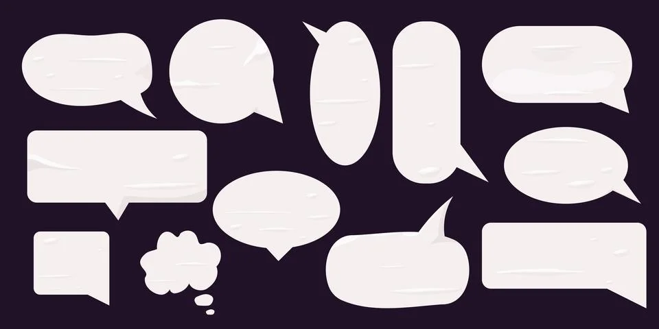 Set paper speech bubble dialog cloud isolated on dark background. Frame sticker Illustrazione stock