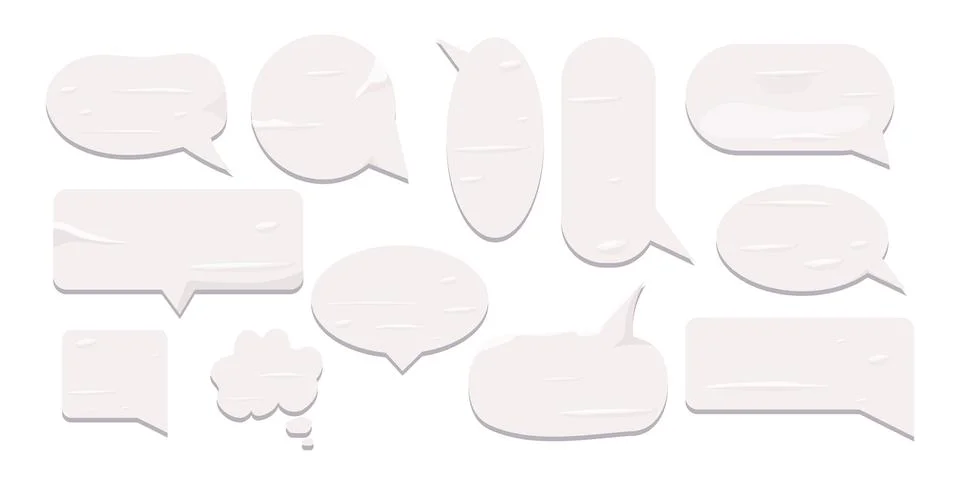 Set paper speech bubble dialog cloud isolated on dark background. Frame sticker Illustrazione stock