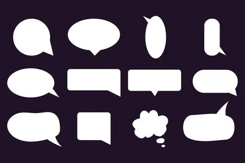 Set paper speech bubble dialog cloud isolated on dark background. Frame sticker Illustrazione stock