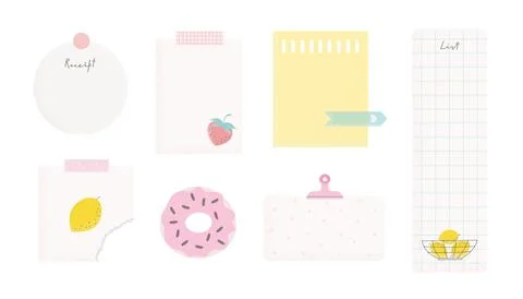 Set of paper sticky notes, schedule, to-do list, planner, memories vector Stock Illustration