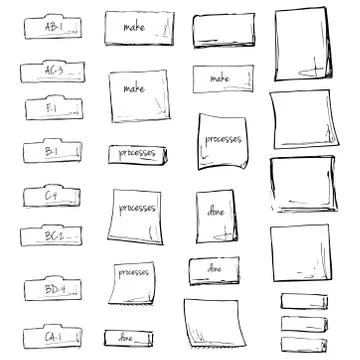 Set of paper sticky notes. Vector illustration in sketch style. Illustrazione stock