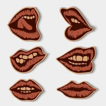 Set of paper vintage lips Stock Illustration