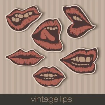 Set of paper vintage lips Stock Illustration