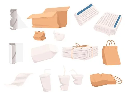 Set of paper waste and garbage vector illustration isolated on white background Stock Illustration