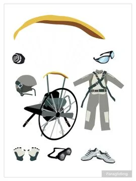 Set of Paraglider Equipment on White Background Stock Illustration