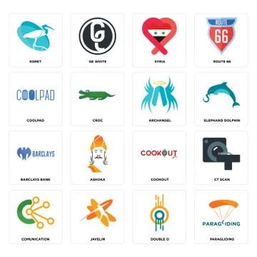 Set of paragliding, double o, comunication, cookout, barclays bank, archangel 無料イラスト素材