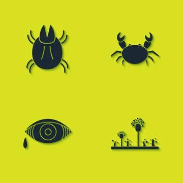 Set Parasite mite, Mold, Reddish eye allergic conjunctivitis and Crab icon Stock Illustration