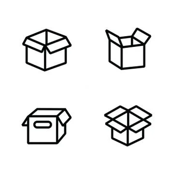 Set of parcel box, open box icons Illustrazione stock