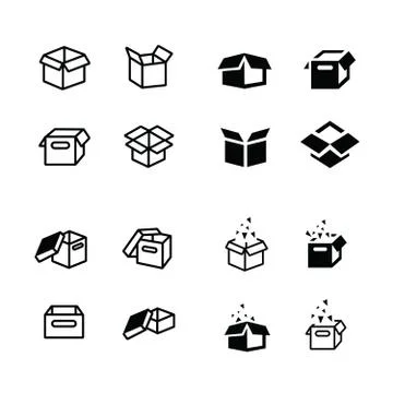 Set of parcel box, open box icons set Stock Illustration