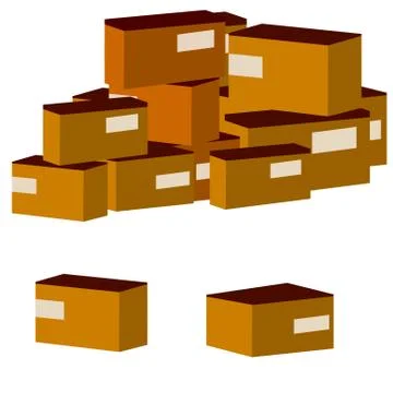 Set of parcels in cardboard boxes. Pile of brown objects. Stock Illustration