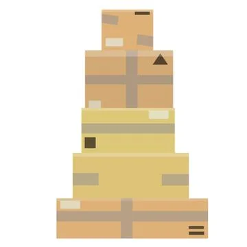 Set of parcels in cardboard boxes. Square carton. Cartoon flat illustration Stock Illustration