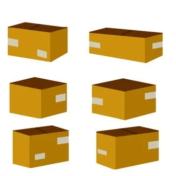 Set of parcels in cardboard boxes. Square carton. Cartoon flat illustration. Stock Illustration