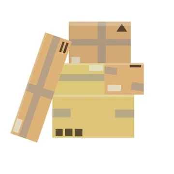 Set of parcels in cardboard boxes. Square carton. Cartoon flat illustration. Illustrazione stock