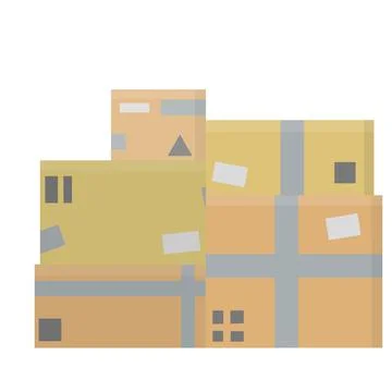 Set of parcels in cardboard boxes. Square carton. Cartoon flat illustration Stock Illustration