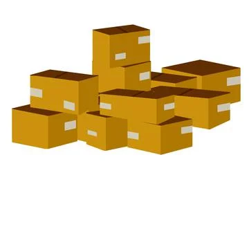 Set of parcels in cardboard boxes. Square carton. Stock Illustration